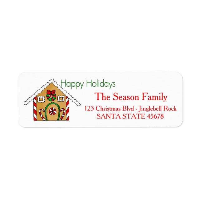 Etiqueta Gingerbread house Happy Holidays address label (Frente)