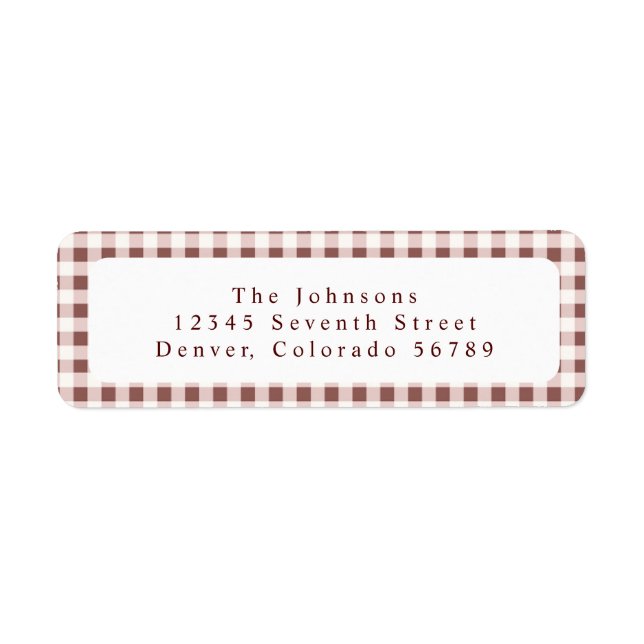 Etiqueta Gingham de cuadros rojos oscuros personalizado (Frente)