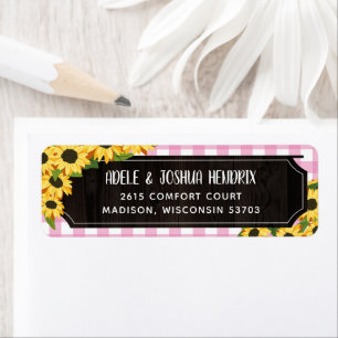 Etiqueta Gingham Rustic Rosa y Sunflowers BBBQ Baby Shower