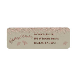 Etiqueta Gingko, Purpurina de oro Rosa, se va con bruma gri