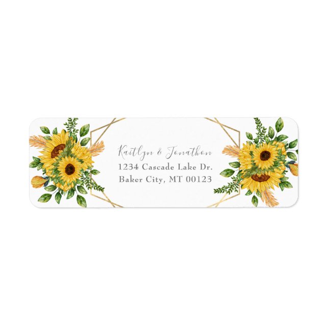 Etiqueta Girasol floral geométrico de oro ruso (Frente)