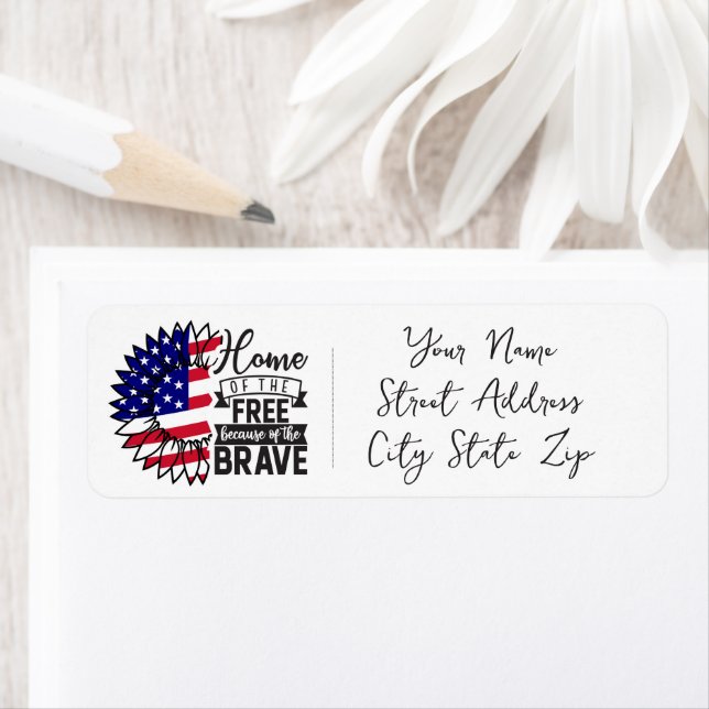 Etiqueta Girasol patriótico, hogar de los libres (In situ)