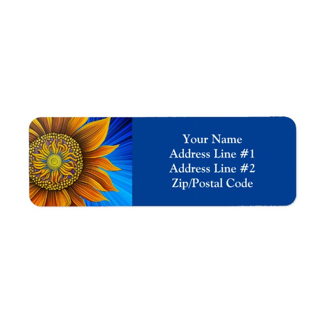Etiqueta Girasol ruso y soleado en azul (Frente)
