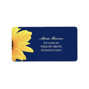 Etiqueta Girasoles acuarela azul oscuro Boda