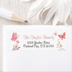 Etiqueta Girly Cute Floral Pink Butterflies Regresar El Cor