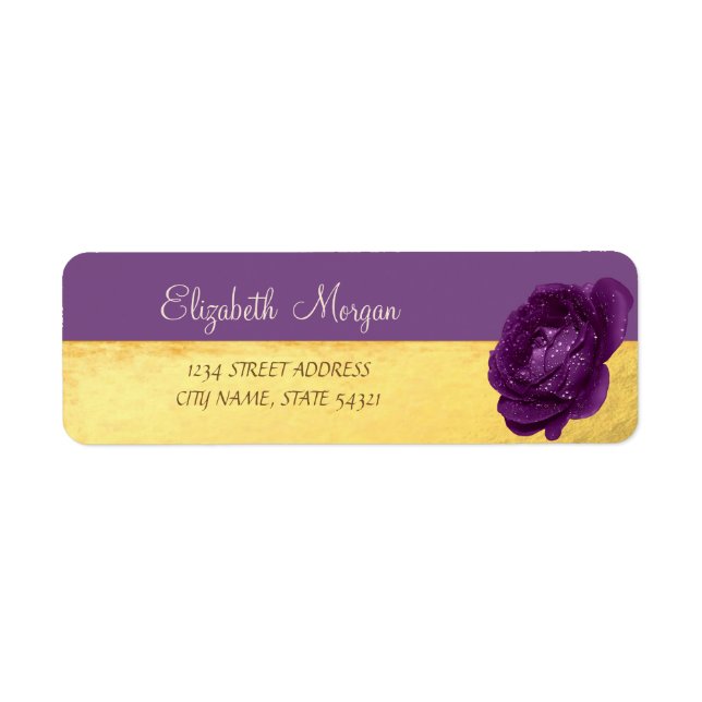 Etiqueta Girly Elegant,Gold,Purple,Etiqueta de dirección Ro (Frente)