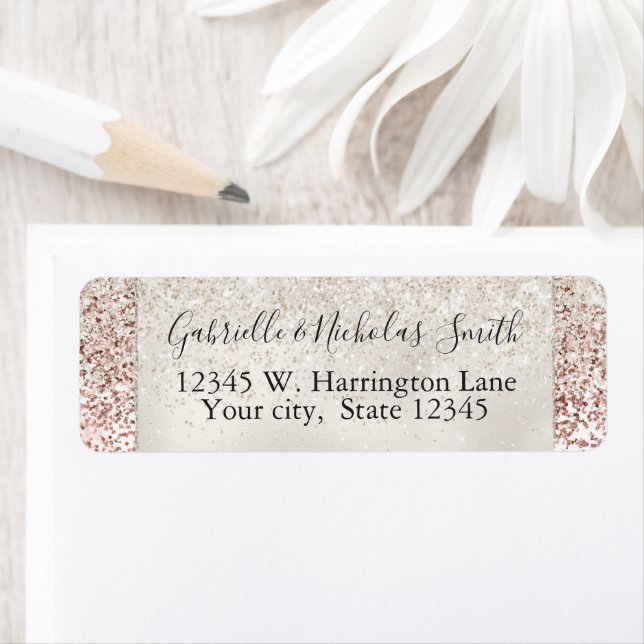 Etiqueta Girly Glam Elegant Purpurina Blanco Rosa Glitz (In situ)