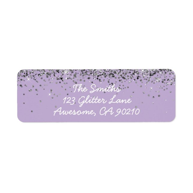 Etiqueta Girly Script Purple Silver Dirección de devolución (Frente)
