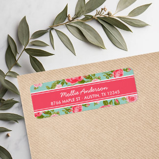 Etiqueta Girly Vintage Rosas Dirección de devolución de imp