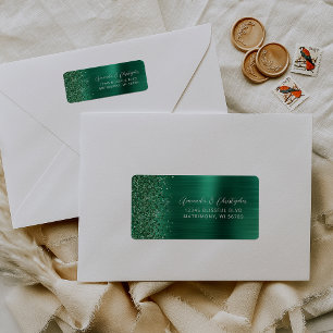 Etiqueta Glam Esmeralda Verde Metálico Dirección de Regreso