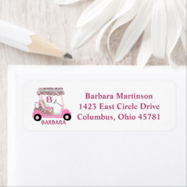 Etiqueta Glam Glitz Monograma Rosa Carro de golf de oro