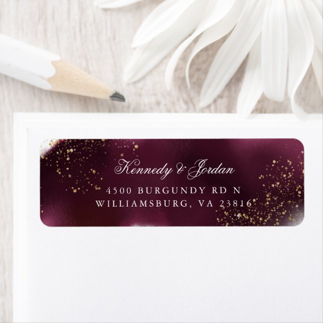 Etiqueta Glam Maroon y la dirección de retorno del Boda de  (In situ)