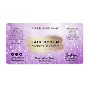Etiqueta Glam Pastel Purpurina púrpura Cabello Sérico Etiqu