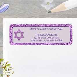 Etiqueta Glam Purple Elegante Estrella De David Bat Mitzvah