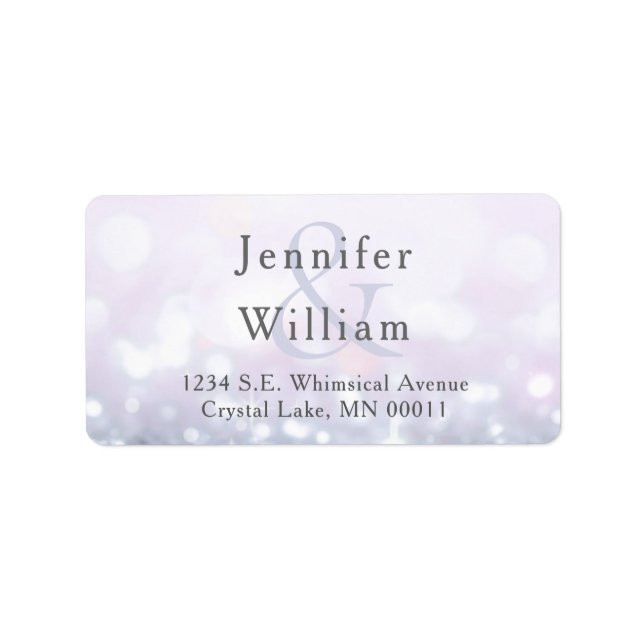 Etiqueta Glam Silver Pastel Purpurina púrpura Boda de espum (Frente)
