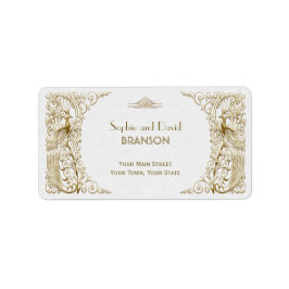 Etiqueta Glamoroso Boda de Peacocks Art Deco de Oro Blanco