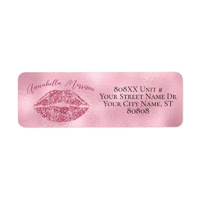 Etiqueta Glamorosos labios de Purpurina rosa (Frente)