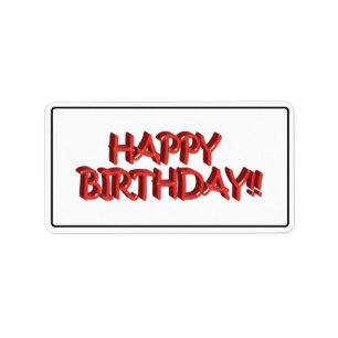 Etiqueta Glassy Red Happy Birday Text Image