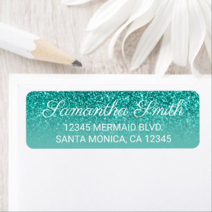 Etiqueta Glitter Personalizado Ombre Verde Aguamarina Claro
