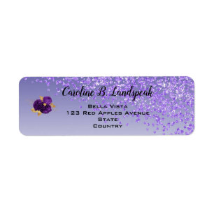 Etiqueta Glitter Purpura, Rosas Purpura y Doradas Cumpleaño