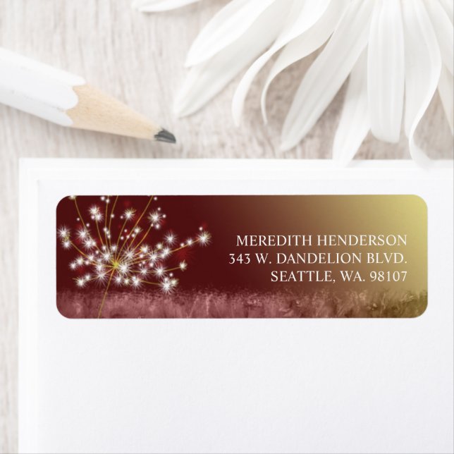 Etiqueta Glittering Fall Dandelion Elegant Address (In situ)
