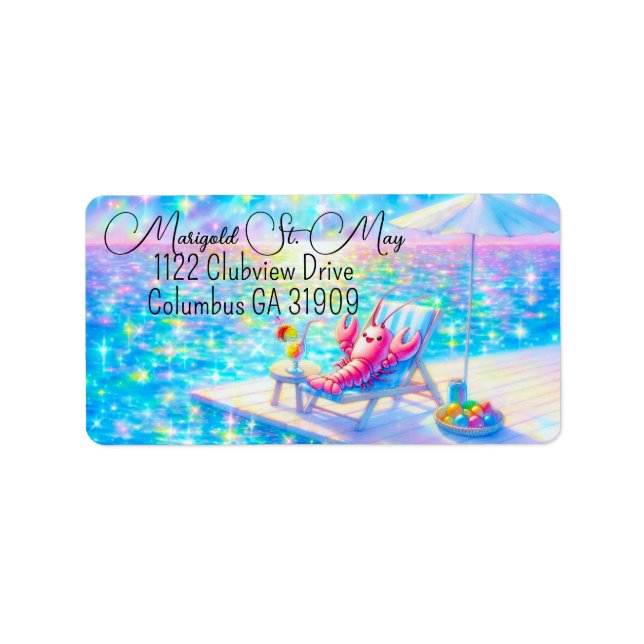 Etiqueta Glittering Lobster Beach Address Labels (Frente)