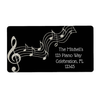 Etiqueta Glitzy Black & White Musical Notes Birday
