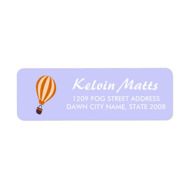 Etiqueta globo de aire caliente naranja en azul (Frente)