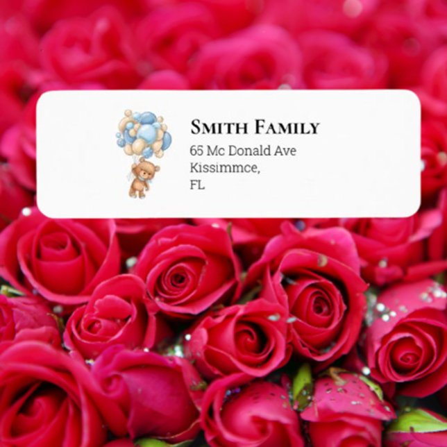 Etiqueta Globos azules de Teddy Boy (Celebrate your little one's special moments with our Teddy Boy Blue Balloons Label.  )