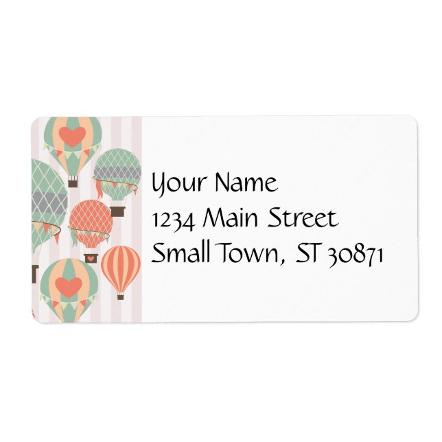 Etiqueta Globos de aire caliente Pastel elevándose cielo ra (Frente)