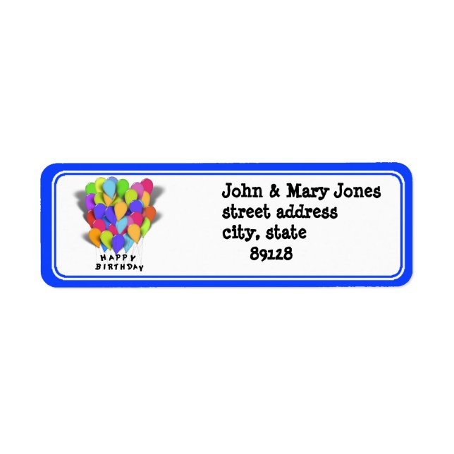 Etiqueta Globos de cumpleaños felices (Trim azul) (Frente)