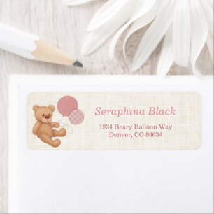 Etiqueta Globos de oso rosado Girly Teddy