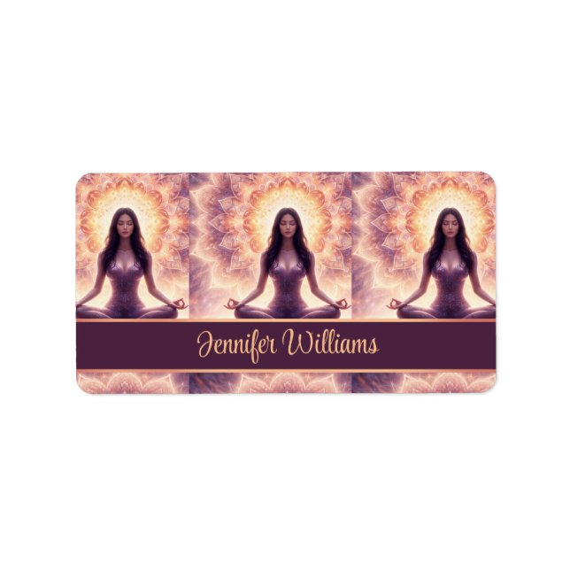 Etiqueta Glowing Mandala Meditation Woman Custom Name       (Frente)