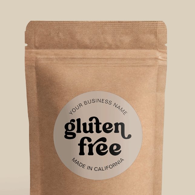 Etiqueta Gluten Free Beige Retro Simple Food Bakú (Stand out and impress with a custom gluten free product sticker with this retro groovy design)