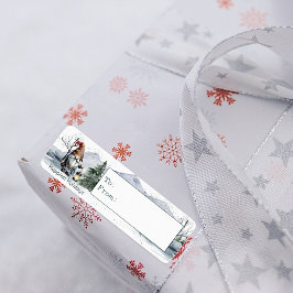 Etiqueta Gnome de Navidades de invierno acuarela