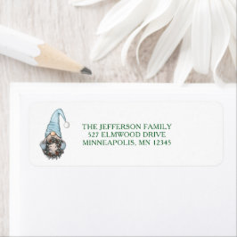 Etiqueta Gnome nórdico de vacaciones en invierno azul