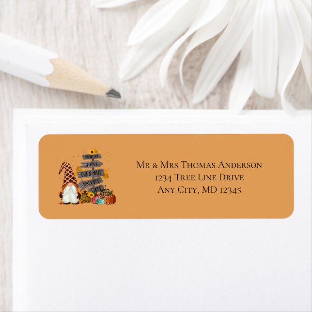 Etiqueta Gnomes de Halloween, otoño, calabazas, fiesta de H (In situ)