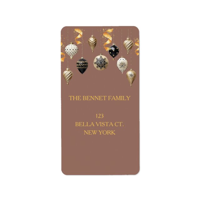 Etiqueta Gold and Black Christmas Baubles (Frente)