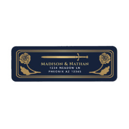 Etiqueta Gold Blue Medieval Fantasy Sword Wedding Label