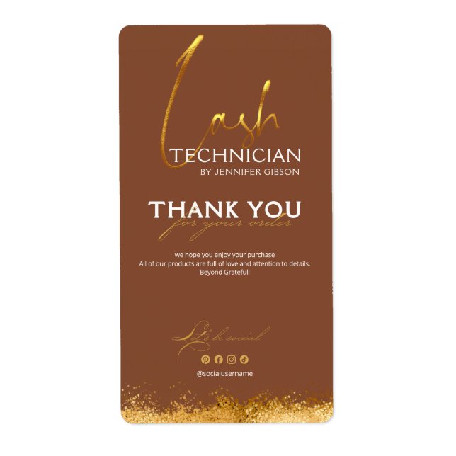 Etiqueta Gold & Brown Lash Tech Seal Label | Luxury Beauty  (Frente)