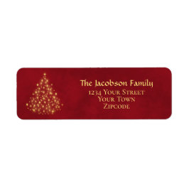 Etiqueta Gold Christmas Tree Crimson Red Return Address
