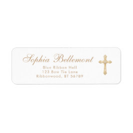 Etiqueta Gold Cross Simple Religious Baptism Return Address