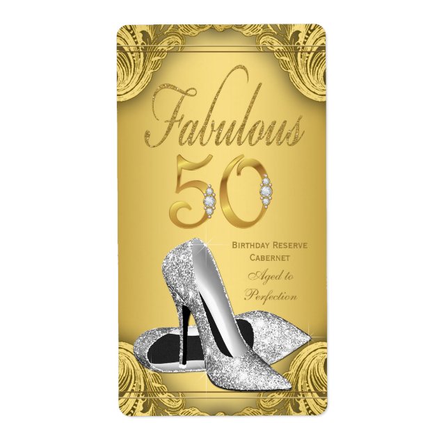 Etiqueta Gold Diamond Fabulous 50 Wine Bottle Labels (Frente)