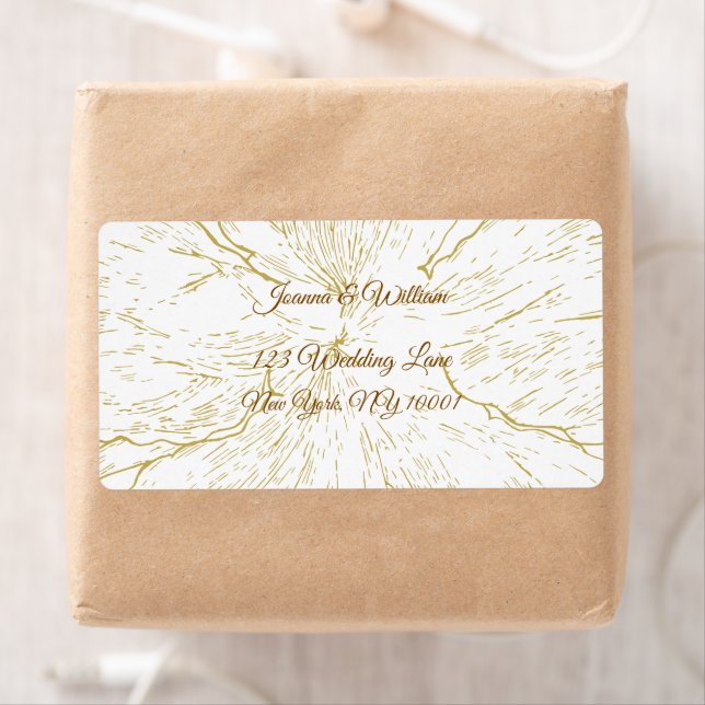 Etiqueta Gold Floral Line Art Botanical Wedding (In situ)