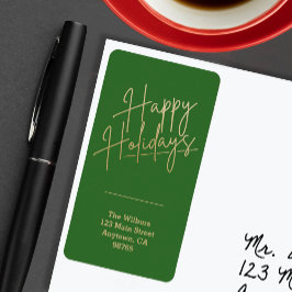 Etiqueta Gold Happy Holidays Green Return Address