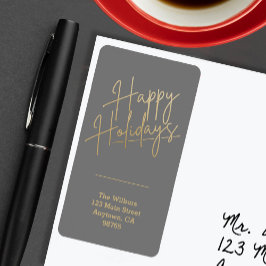 Etiqueta Gold Happy Holidays on Grey Return Address