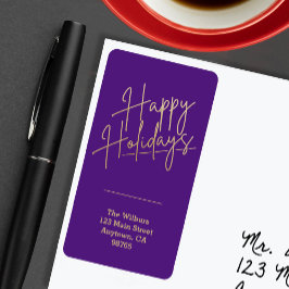 Etiqueta Gold Happy Holidays Purple Return Address