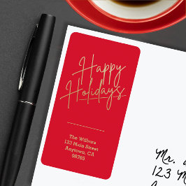 Etiqueta Gold Happy Holidays Red Return Address