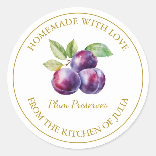 Etiqueta Gold Homemade Plum Preserve | Blanco (Anverso)