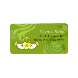 Etiqueta Gold Irish Claddagh Heart Green Boda Dirección